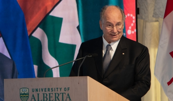 His Highness the Aga Khan addresses the gathering at the inauguration of the Aga Khan Garden Alberta. 2018-10-17